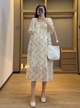 孕妇装夏装新款雪纺短袖夏天长裙大码连衣裙宽松碎花时尚薄款裙子