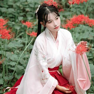 魏晋风汉服女梨花渡2023日常春夏M秋装红色W交领齐腰襦裙