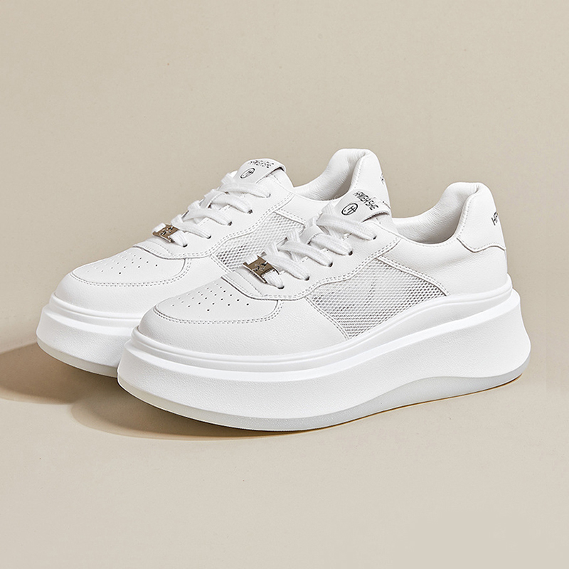 真皮厚底小c白鞋女2025夏季新款网面透气运动休闲鞋女款百搭女鞋