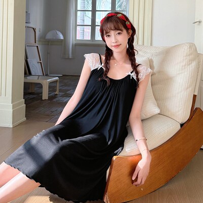 睡裙少女甜美蕾丝花边吊带睡衣女夏季2025新款大码家居服连衣裙子