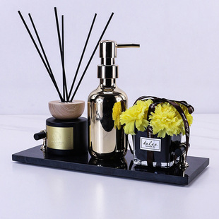 化妆室香薰摆件洗手台装饰大x理石托盘套装酒店样板间洗手间软饰