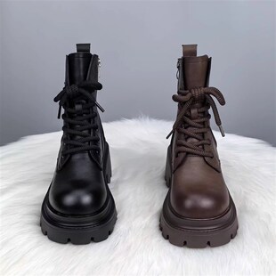 真皮厚底增高马丁靴女款2025新款欧货英伦M风靴子女百搭短靴女单
