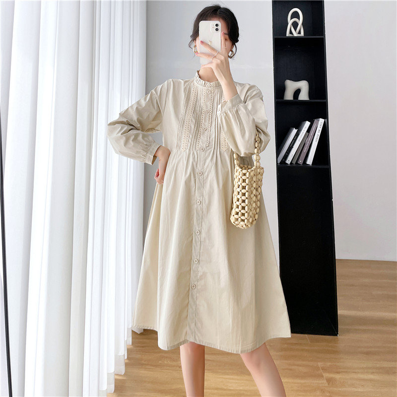 新款网红孕妇春装套装春秋款长袖大码衬衫连衣裙中长款棉麻A字裙