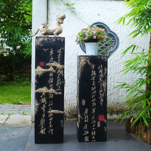 复古落地仿古石柱客厅玄关家居展示柱展厅摆件底座书法柱子装饰品