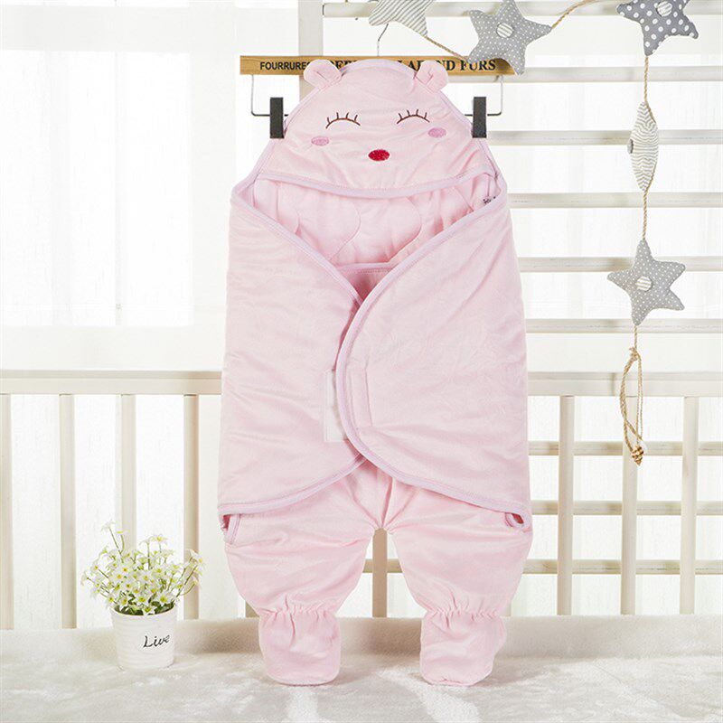 婴儿连脚抱被睡袋防踢被新生儿秋冬季宝宝包被加厚纯棉新生儿抱毯