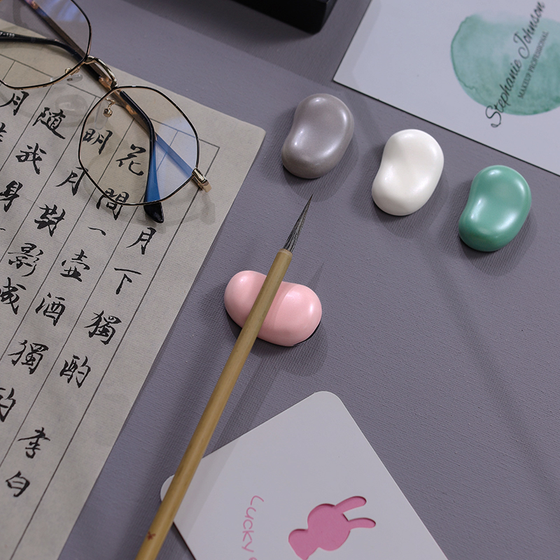 境墨轩可爱文艺风学生精品手工陶瓷蚕豆笔架笔搁书房小摆件文房四