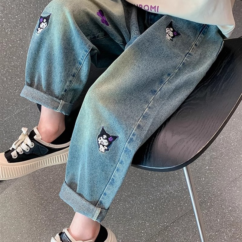 女童牛仔裤春秋新款童装春秋女孩洋气百搭儿童裤子时尚中大童宽松