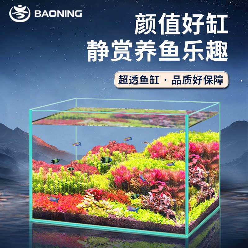 宝宁2024新款玻璃缸金鱼缸家用客厅小型桌面乌龟缸生态长方形裸缸
