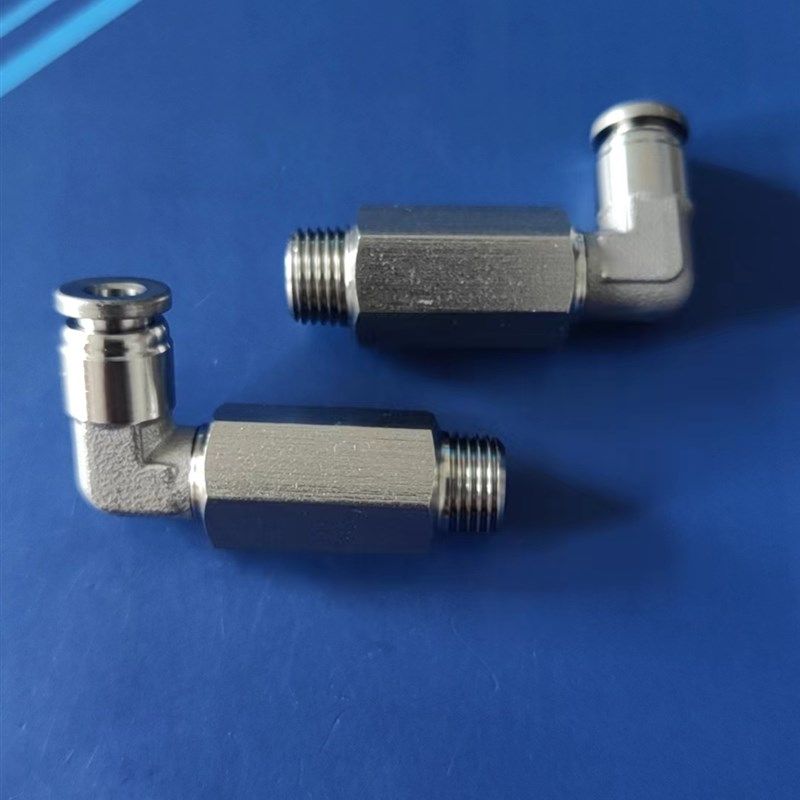 304不锈钢气动快插弯头90度万向加长PLL8-02可旋转直角接头