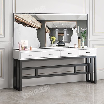 带灯网红理发店镜台发廊专用柜子一体单双面大理石美发店烫染桌