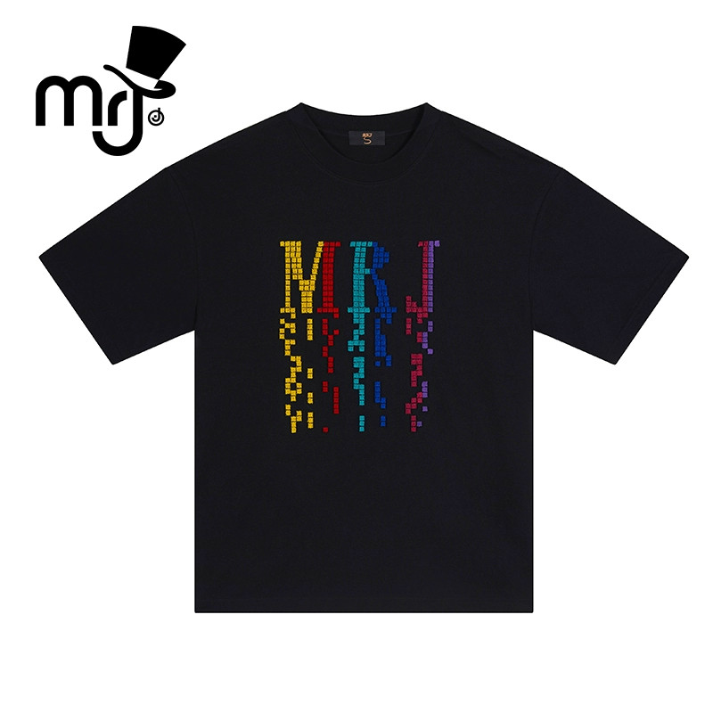 MRJ周杰伦原创品牌字母掉落趣味设计夏季宽松T恤男女同款潮流短袖