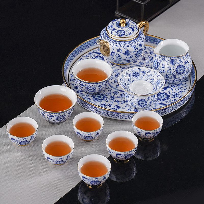 景德镇陶瓷高级青花茶具套装中式茶壶茶杯茶盘公道杯礼盒泡茶礼物