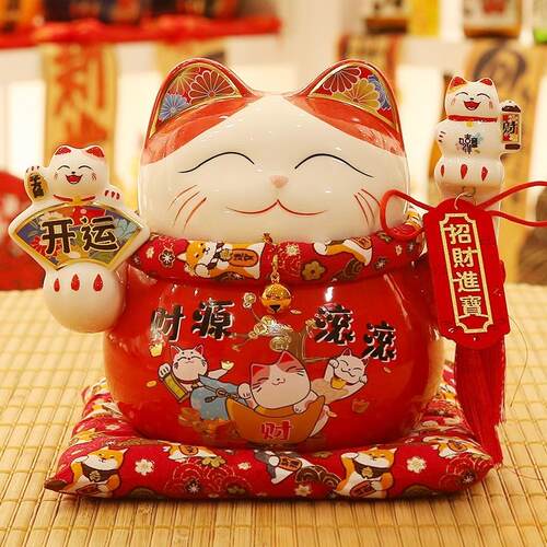 招财猫摆件大小号自动摇手店铺收银台前台家居客厅装饰发财猫礼物