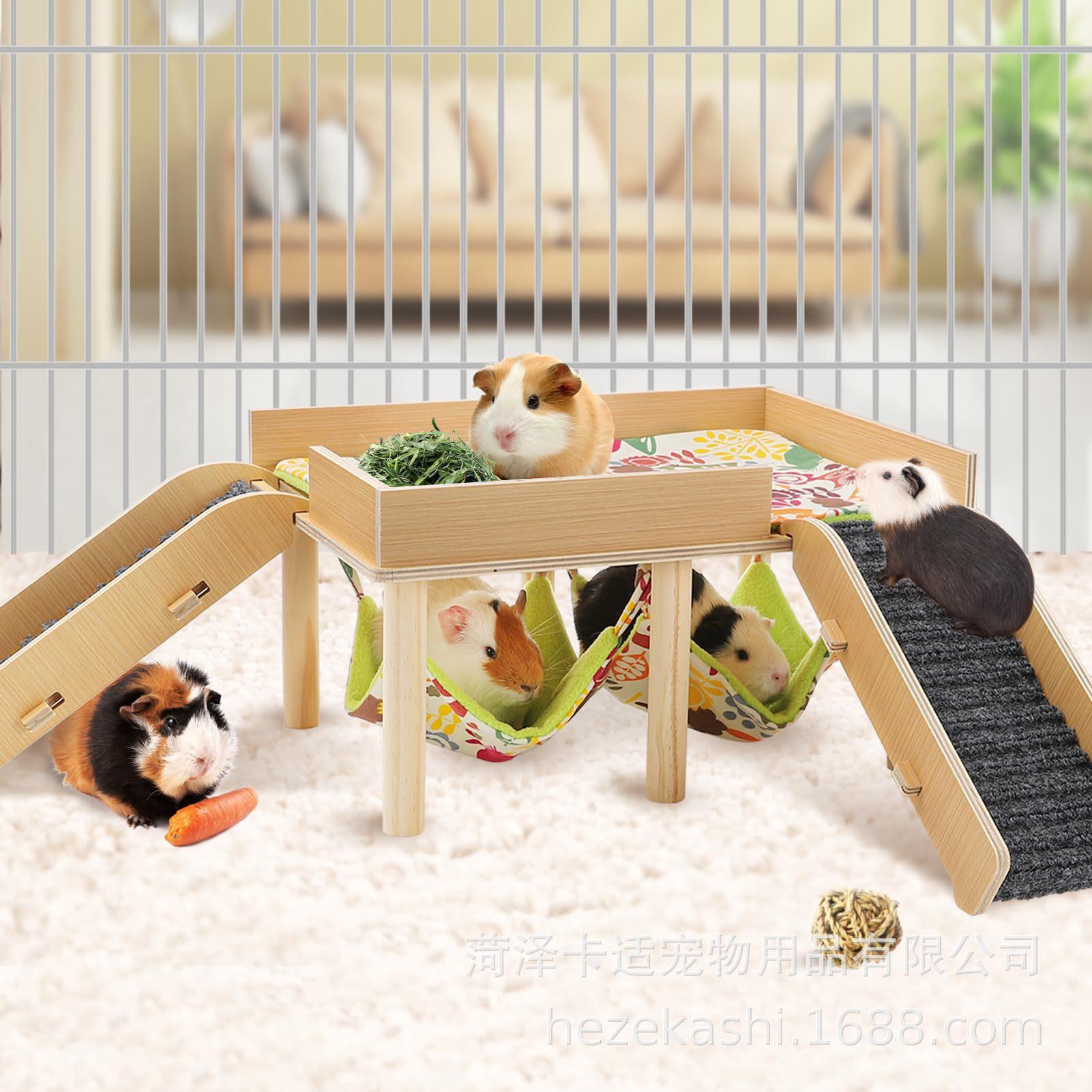 仓鼠躲避屋跨境豚鼠吊床木制仓鼠带爬梯躲避屋宠物笼子造景用品双