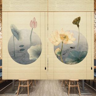 圆形复古遮光日式 竹帘子窗帘卷帘禅意山水新中式 茶室隔断门帘升降