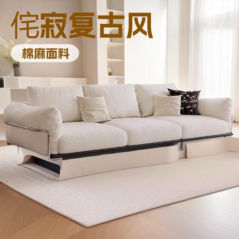 爆款意式极简不锈钢架布艺沙发组合多色直排小户型客厅中古风沙发