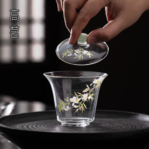 精致泡茶盖碗茶杯硼硅绿茶茶具茶碗功夫茶茶盏单