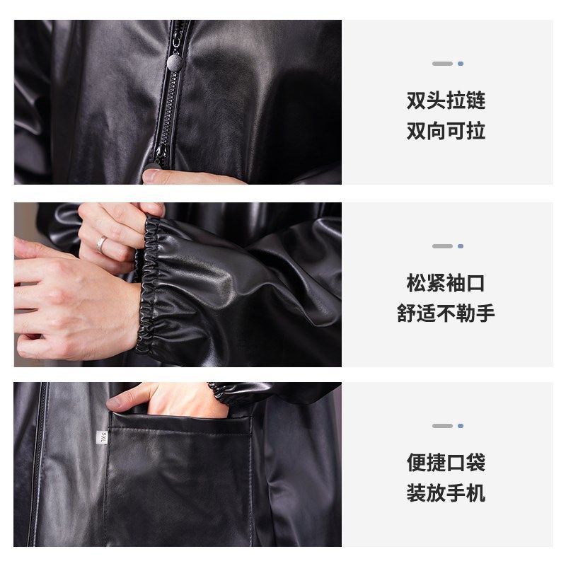 U皮衣加厚秋冬防水保暖工作服罩衣时尚家用有袖大褂防油皮革围裙