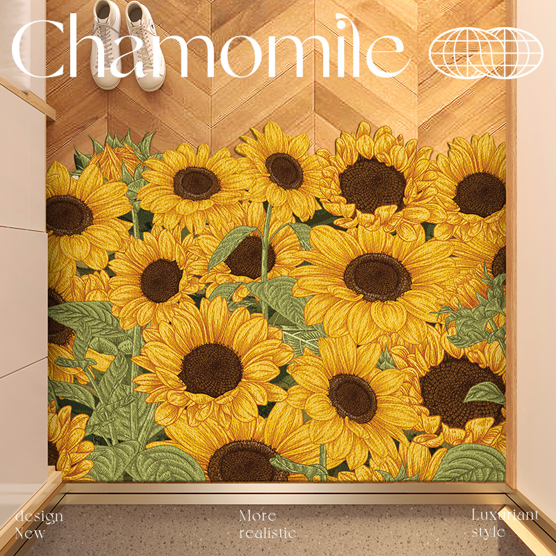 入户门皮革地垫进门油画向日葵门垫地毯pvc可擦免洗可剪裁玄关垫