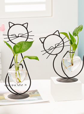 猫咪铁艺器水培插瓶创意家居客厅桌装饰创意