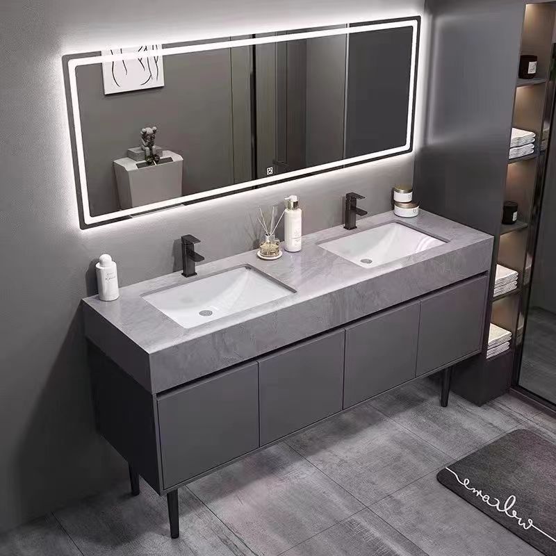 现代盆浴室柜大理石落地式洗漱洗脸盆柜体现代灰色
