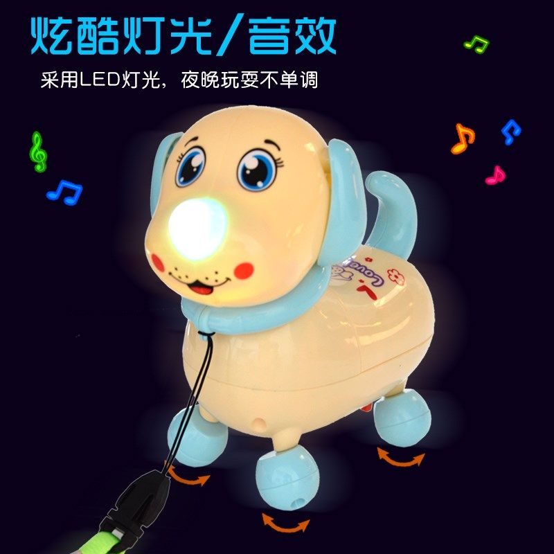 电动牵绳器小狗会走路的卡通动物宝宝灯光音乐翻斗宠物狗狗
