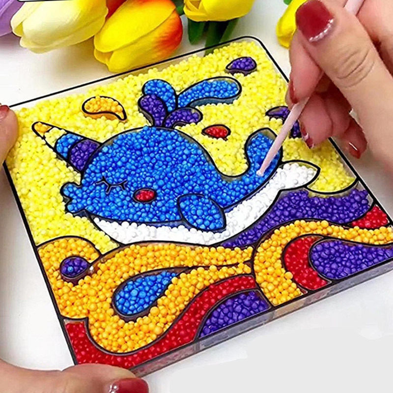 雪泥粘画沙画儿童手工i全彩沙免烤胶画填充颜料涂鸦闪光粉