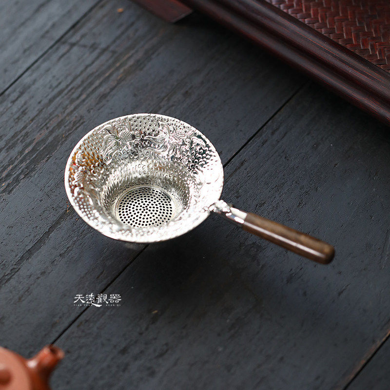 锡茶漏手工泡茶具 功夫茶道 梨木侧把茶