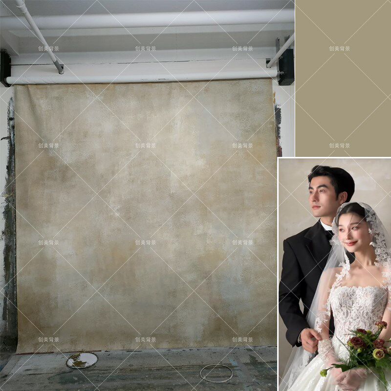 影楼婚纱加厚黄绿油画手绘背景布室内绿色油画写真拍照背景纸