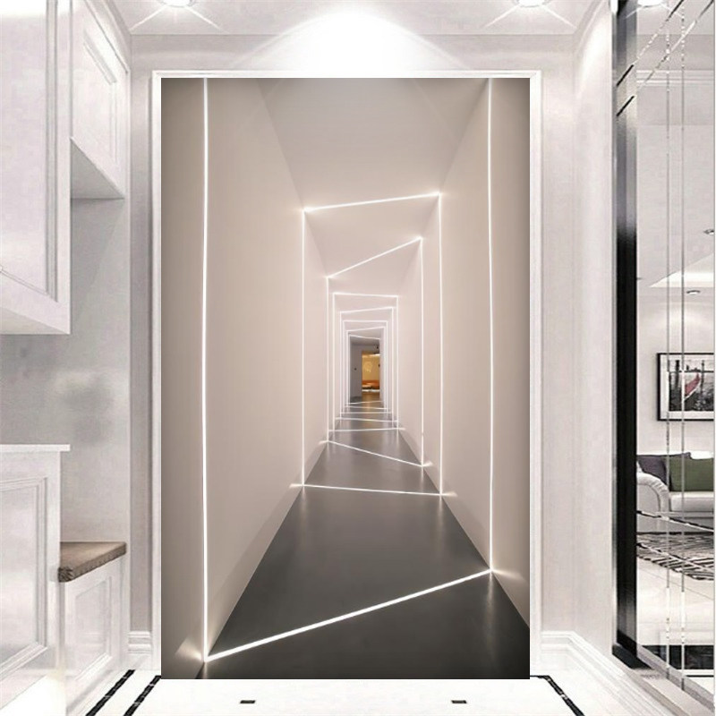 现代抽象空间装饰画玄关过道背景墙壁纸客厅墙布几何光线艺术壁画