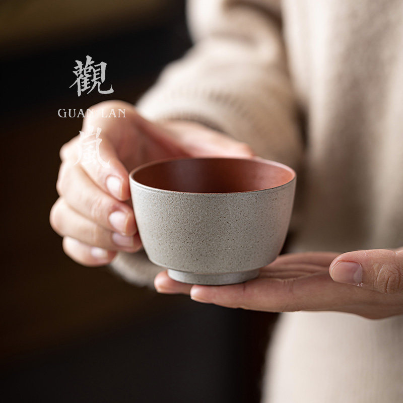 观岚粗陶品茗杯创意宽口杯杯功夫茶具单茶杯