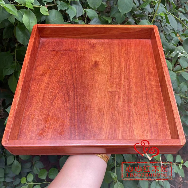 缅甸梨大果紫檀加厚茶红木果盘榫卯结构盘茶具点心盘文承盘