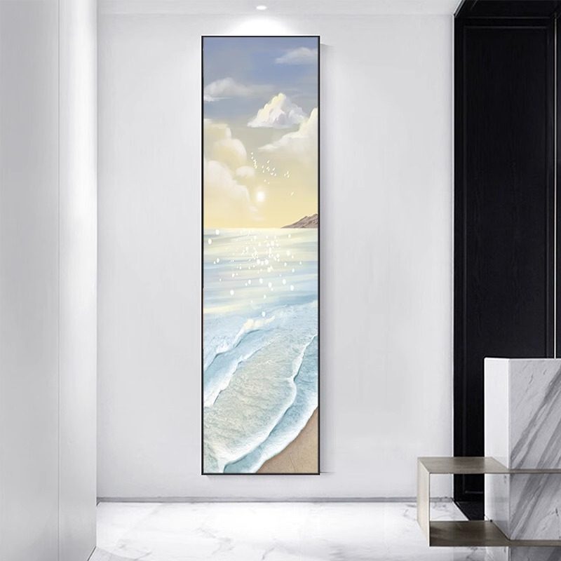肌理油画几何抽象窄长条竖挂画入户玄关装饰画正对门走廊过道壁
