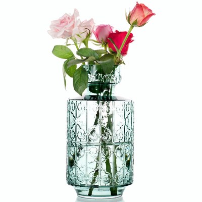 朗峰手作 英式雕花彩色玻璃花瓶 花插花器 鲜花干花插花家居摆设