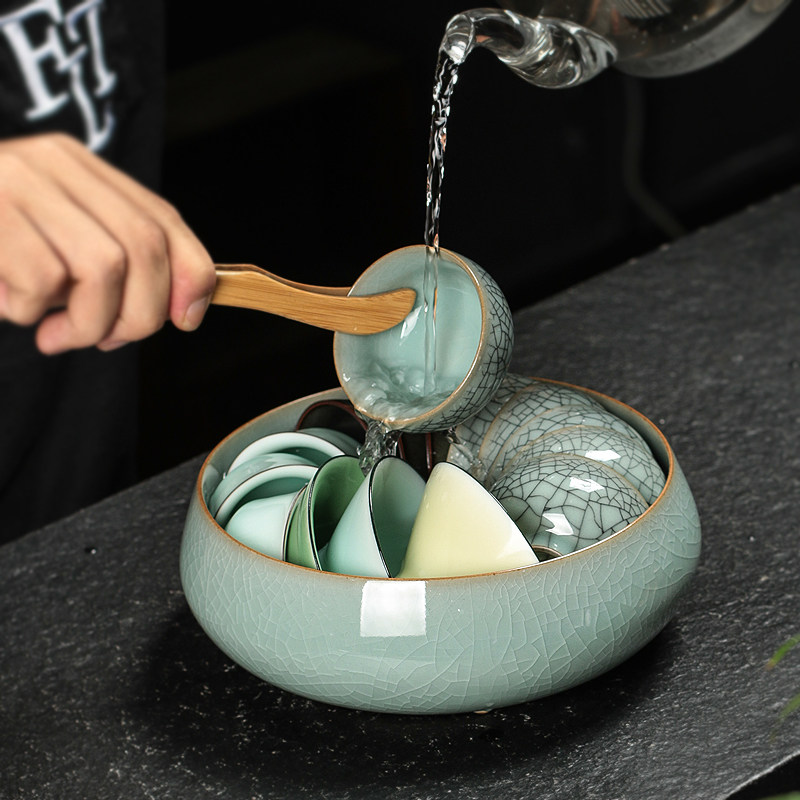 龙泉青瓷茶洗大号特大手工复古哥窑功夫茶具茶道渣斗