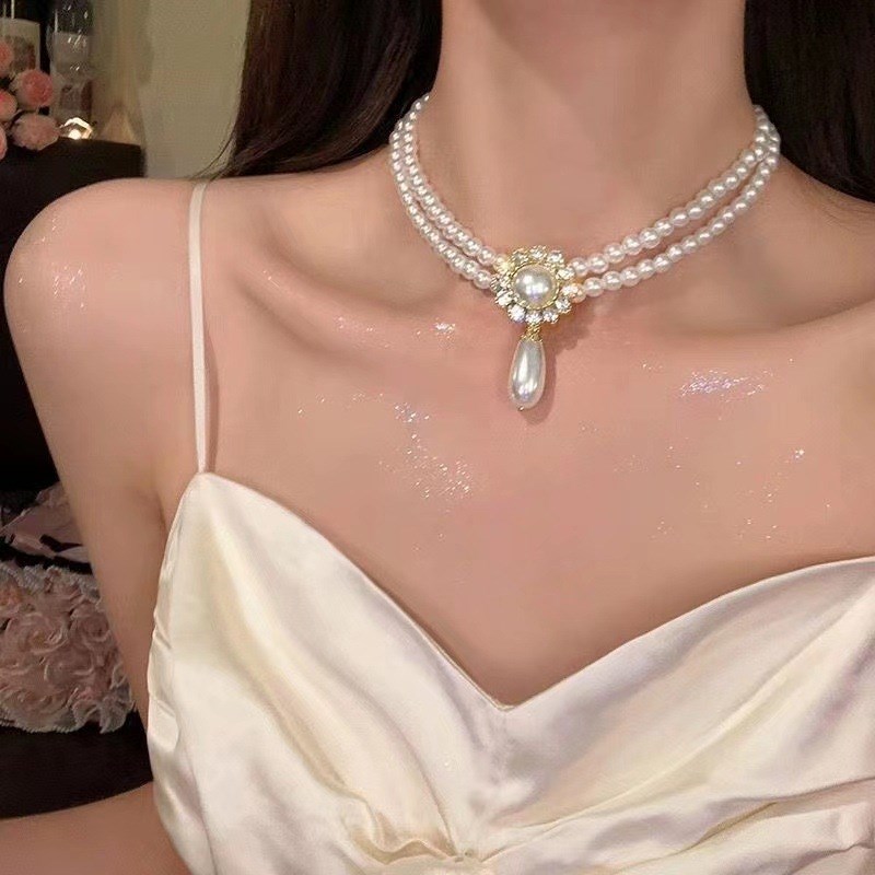 双层珍珠项链女叠戴气质轻奢小众高级感吊坠颈链锁骨链晚礼服配饰