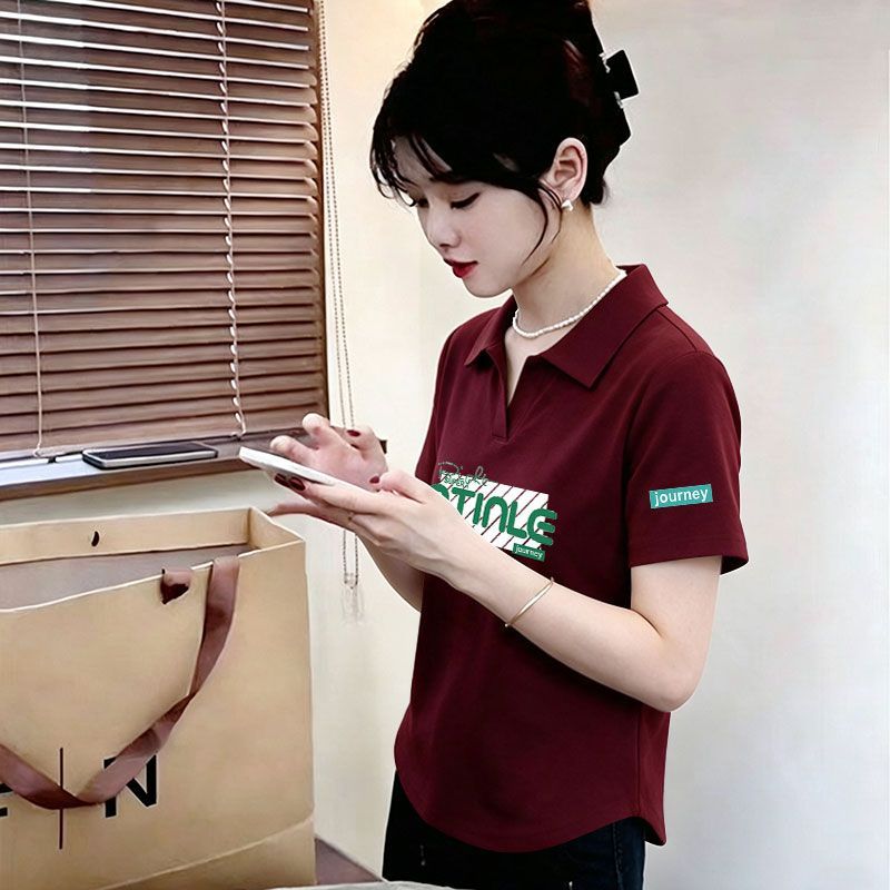 夏季纯棉Polo领显瘦短袖T恤女