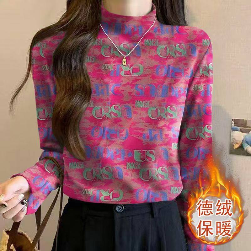 德绒半高领长袖T恤打底衫女