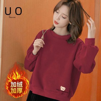 纯棉高腰短款加绒卫衣女秋冬季