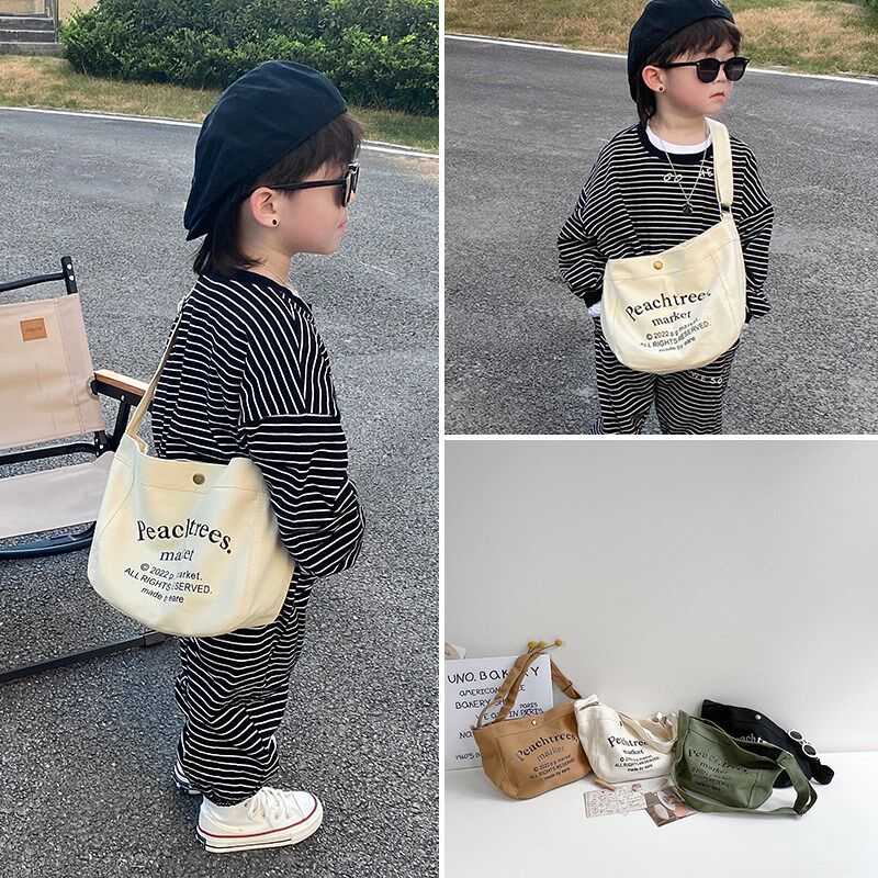 儿童斜跨包大容量男童包中大童出游轻便女孩宝宝斜挎帆布包潮