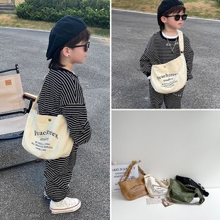 儿童斜跨包大容量男童包中大童出游轻便女孩宝宝斜挎帆布包潮