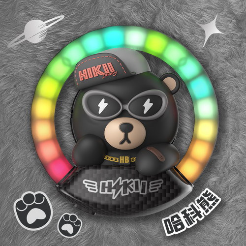 玩味哈科熊汽车气氛灯出风口公仔车载香薰中控台音乐奏灯小