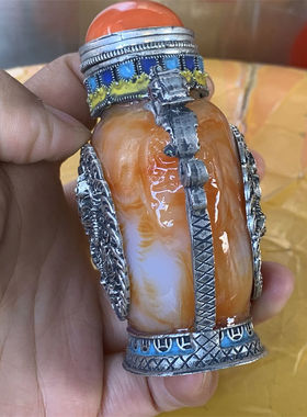 古代怀旧藏族杂项新铜面红色鼻烟壶老货烟具收藏民族工艺品
