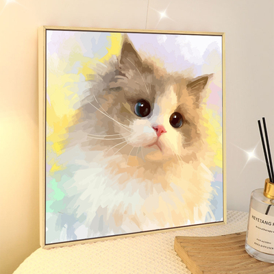 萌宠猫咪狗狗数字油画di填充色爱宠物布偶猫丙烯油彩画装饰画