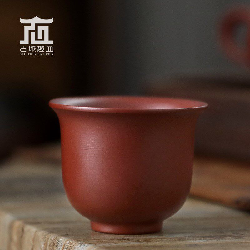 章林浩朱泥小茶杯茶碗紫砂品茗杯闻香单杯工夫茶具玉兰杯