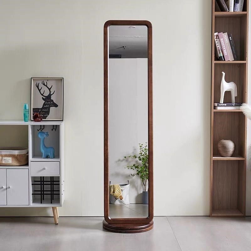 可旋转实木穿衣镜挂衣架衣帽架一体试衣镜卧室落地全身镜家用镜子