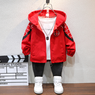 蜘蛛侠男童春秋装外套2022新款加绒夹克小儿童秋冬季加厚连帽上衣