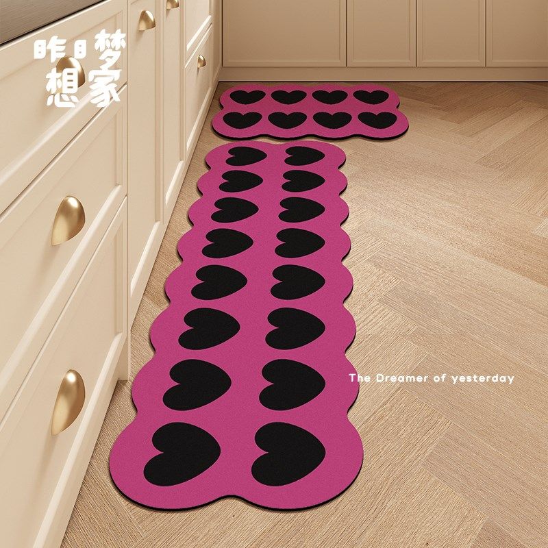 甜酷风厨房长条地垫吸油吸水耐脏脚垫厕所门口家用粉色防滑免洗垫,居家布艺,厨房地垫,淘宝优惠券,粉丝福利购,淘宝优惠卷