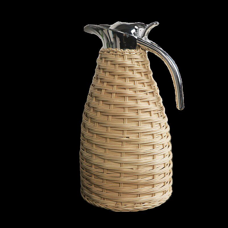 复古藤编304不锈钢真空保温壶暖水瓶手工编织欧式咖啡壶热水瓶家