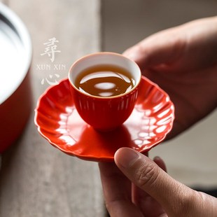 茶托隔热茶杯托家用功夫茶具茶道配件 寻心陶瓷桃花型杯垫创意中式